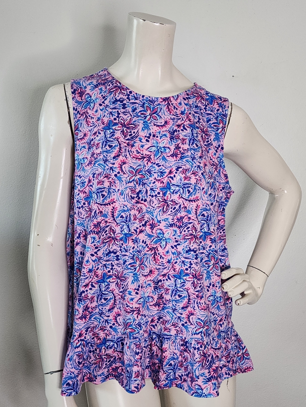 Stella Parker Sleeveless Peplum Top Women's XL Pink Floral